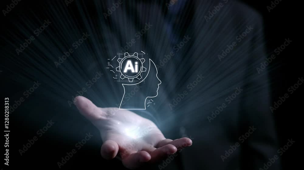 Poster human interact with ai artificial intelligence brain processor in concept of ai artificial intellige