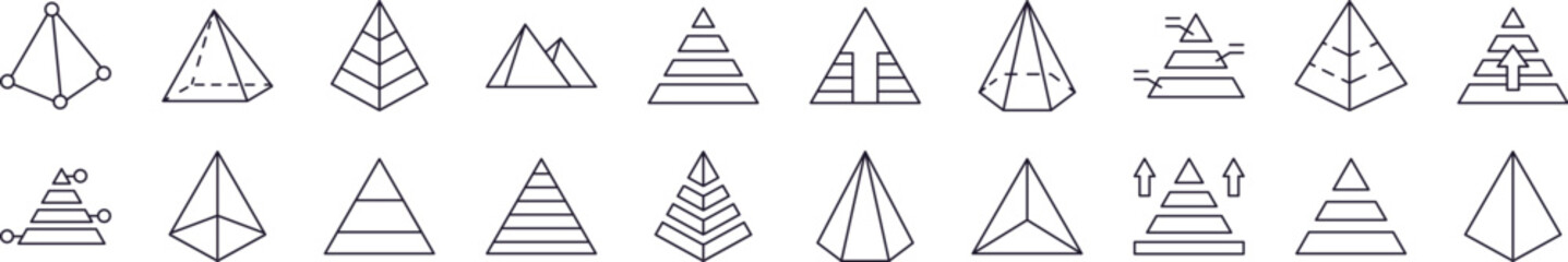 Pyramid Icon Set for UI, Placards, Books, Apps. Editable Stroke. Perfect for Web Sites, Books, Cards, Apps