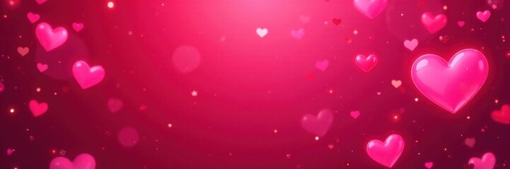 Neon pink hearts, red background, vibrant confetti , confetti, romance, party