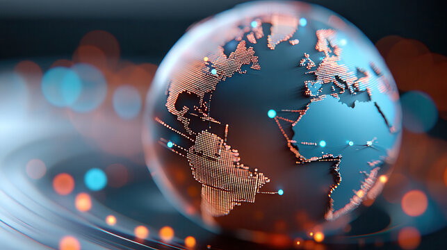digital globe with glowing circuits represents global trade and technology