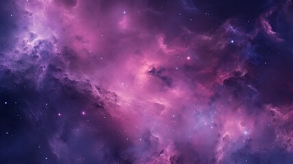 Naklejka premium A breathtaking cosmic nebula swirls in vibrant shades of purple and pink, a celestial dance of stardust and ethereal light, creating a dreamy, otherworldly landscape.