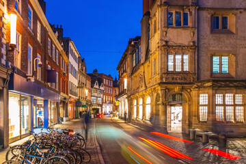 Downtown Cambridge city skyline, shopping street in England