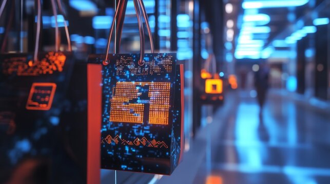 QR Code Shopping Bags with Mobile Payment Symbol and Modern Design