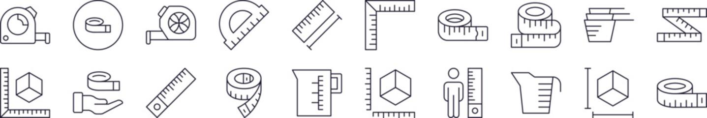 Measure Tape Outline Simple Linear Image Collection. Editable Stroke. Perfect for Web Sites, Books, Cards, Apps