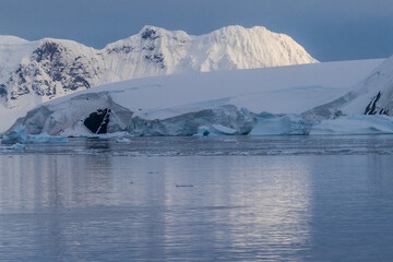 Icebergs and Glaciers align the coast of the Antarctic peninsula, and its many islands. A very...