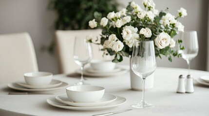 Fototapeta premium Chic dining room featuring vintage tableware, elegant materials, and stunning Art Deco centerpieces, creating a sophisticated atmosphere with timeless elegance and refined style.