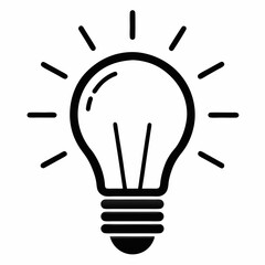 Lamp bulb vector flat icon with light rays. Black outline on white background.