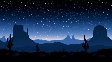 Fototapeta premium Pixelated Western Landscape Silhouette Under Starry Night Sky Capturing Retro Gaming Aesthetics And Nostalgic Desert Adventure