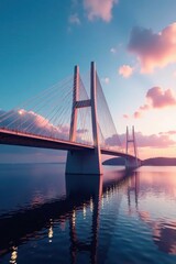 Obraz premium Symmetrical cable-stayed bridge, balanced spans, urban, cables, bridge