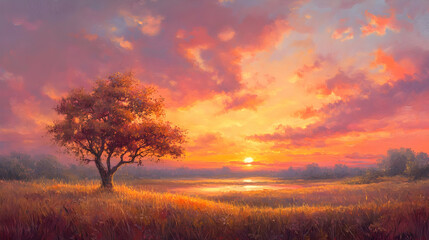 Fototapeta premium Sunrise marks the daily rebirth of light, as the sun peeks over the horizon. The sky transforms with hues of pink, orange, and gold, signaling the start of a new day.