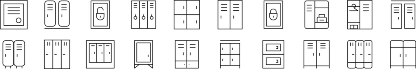 Locker Set of Thin Icons. Editable Stroke. Perfect for Web Sites, Books, Cards, Apps