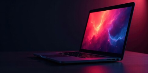 Dark laptop silhouette, sharp edges, powerful feel, illustration, isolated