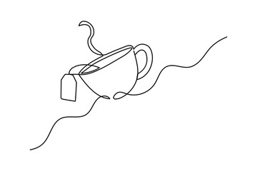 
Coffee cup continuous single line art drawing with breakfast coffee outline vector design