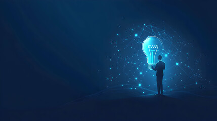 Obraz premium The concept of using artificial intelligence to generate ideas for innovation and inspiration..Businessman holding lightbulb and use ai by enter command prompt and chat for generates something.