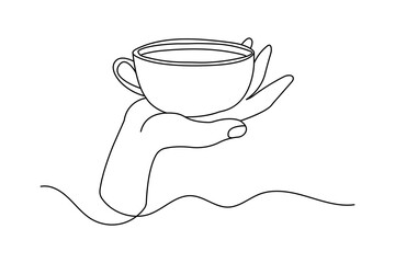 
Coffee cup continuous single line art drawing with breakfast coffee outline vector design