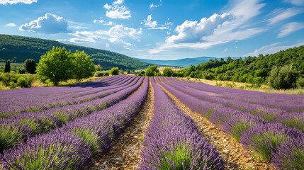 Stunning lavender field in scenic region  a breathtaking display of nature s beauty