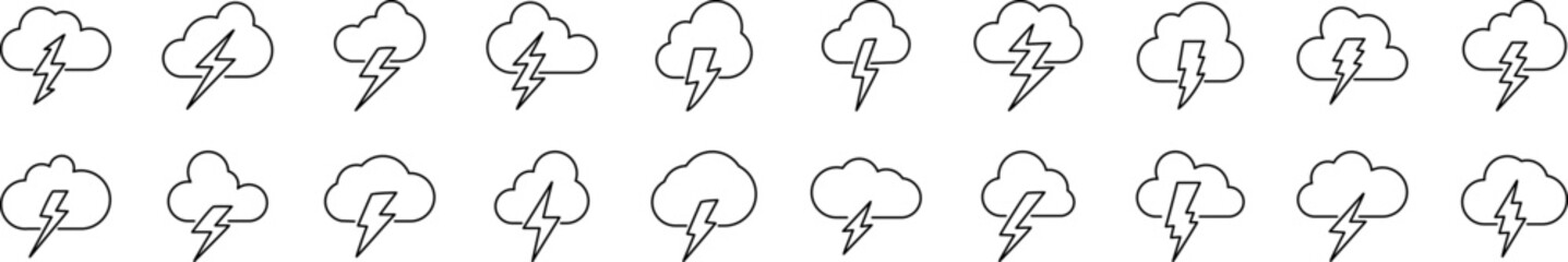 Lightning Simple Isolated Line Icons Collection. Editable Stroke. Perfect for Web Sites, Books, Cards, Apps