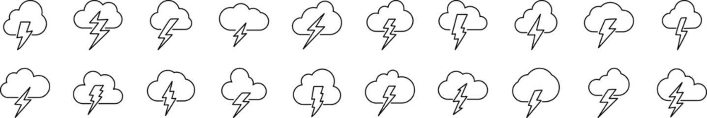 Lightning Related Line Icons for Web Sites, Books, Cards, Apps. Editable Stroke. Perfect for Web Sites, Books, Cards, Apps