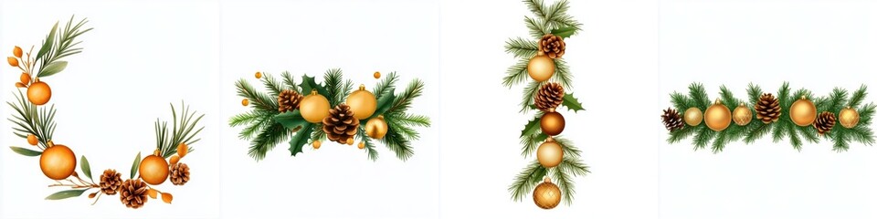 Festive Christmas Holiday Decoration Elements with Pine Cones and Baubles for Seasonal Celebrations