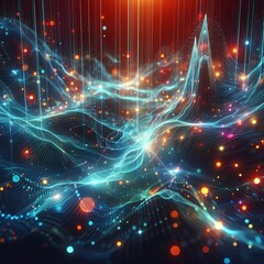 Obraz premium Abstract futuristic sci-fi quantum network visualization background with holographic data connection 