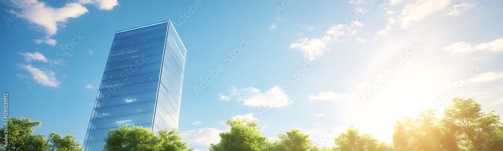 Poster AI-optimized smart office building featuring automated technology and modern design.