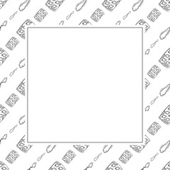 artist tool frame. doodle art supplies square frame. hand drawn artist kit background