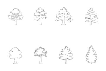 Tree Outline Vector Set - Diverse Illustrations for Nature, Park, and Landscape Themes