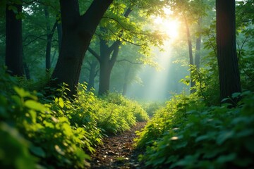 Obraz premium Overgrown prairie growth chokes out sunlight in the forest, undergrowth, tree, leaves