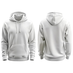 White hoodie mockup front and back side isolated on transparent background.