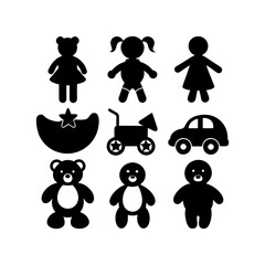 9 Set of kid toy silhouette illustration