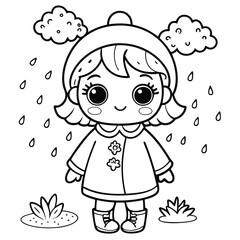 Fototapeta premium winter girl coloring book page line art outline vector illustration for kids 