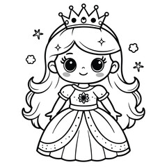Cute Princess Coloring Page Design outline vector illustration for kids 