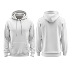 White hoodie mockup front and back side isolated on transparent background.