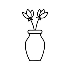 Vase with Blooming Flower Line Art Illustration.