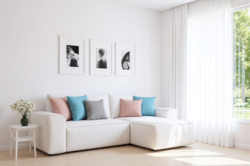 modern living room large window white sofa black and white photos