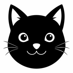 Cute cat face outline icon. Vector on white background.