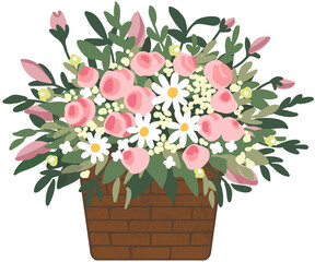 bouquet of flowers in basket