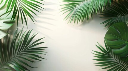 Minimalist design with lush palm leaves framing a white circle, ideal for World Women's Day promotions, invitations, or graphics displaying themes of femininity and serenity.