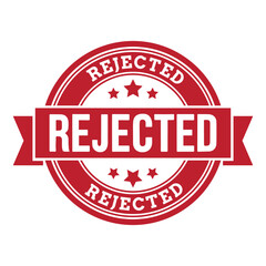 Rejected Rubber Stamp Badge Vector Illustration – Red Round Denial Seal with Ribbon, Declined Approval Label for Business and Documents
