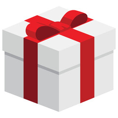 Single white square present / gift box with red ribbon bow flat design illustration. Simple isometric vector interface elements for app icon ui ux banner web invitation isolated on white background