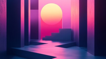Fototapeta premium Pink And Purple Geometric Sunset Landscape
