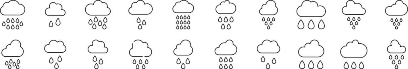Set of Weather Related Line Icons. Rain Outline Signs for Graphic and Web Design, Apps, Adverts, Various Cards