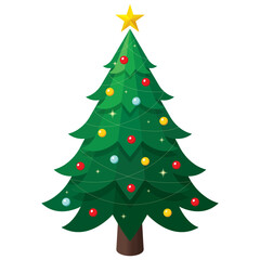 Simple green Christmas tree with colourful presents seasonal theme concept flat design isometric illustration, vector ui interface elements for icon app web banner card isolated on white background