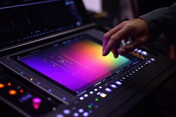 A professional editor color grading an image with precision on an advanced editing panel.