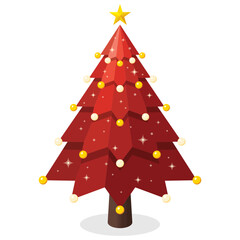 Simple green Christmas tree with colourful presents seasonal theme concept flat design isometric illustration, vector ui interface elements for icon app web banner card isolated on white background