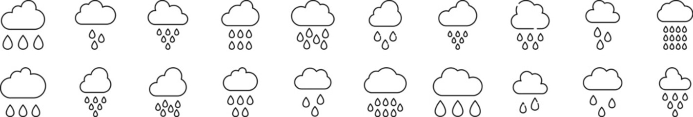 Rain Line Icon Bundle. Outline Signs for Graphic and Web Design, Apps, Adverts, Various Cards