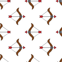 Seamless Pattern with Flat style archer bow. Vector illustration.
