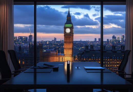 London Cityscape View from Modern Office