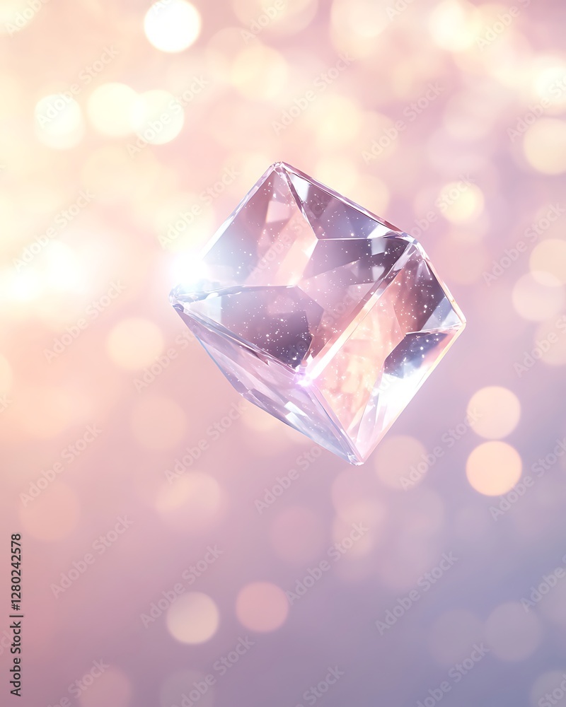 Poster A glowing crystal cube in a 3D rendering showcasing vivid colors and intricate details.