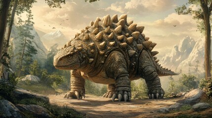 Fototapeta premium Powerful Prehistoric Reptile in Mountainous Landscape